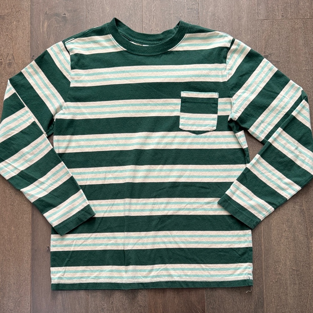 Hanna Andersson Teal and Cream Striped Shirt